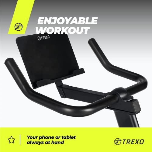 TREXO Stationärer Heimtrainer mit magnetischem Widerstandssystem, stabiler Konstruktion und 5kg Schwungrad Telefon- und Tablet-Halterung EB-500 – Bild 3