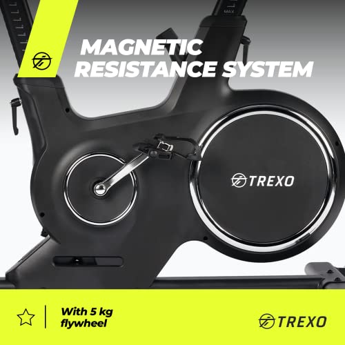 TREXO Stationärer Heimtrainer mit magnetischem Widerstandssystem, stabiler Konstruktion und 5kg Schwungrad Telefon- und Tablet-Halterung EB-500 – Bild 4